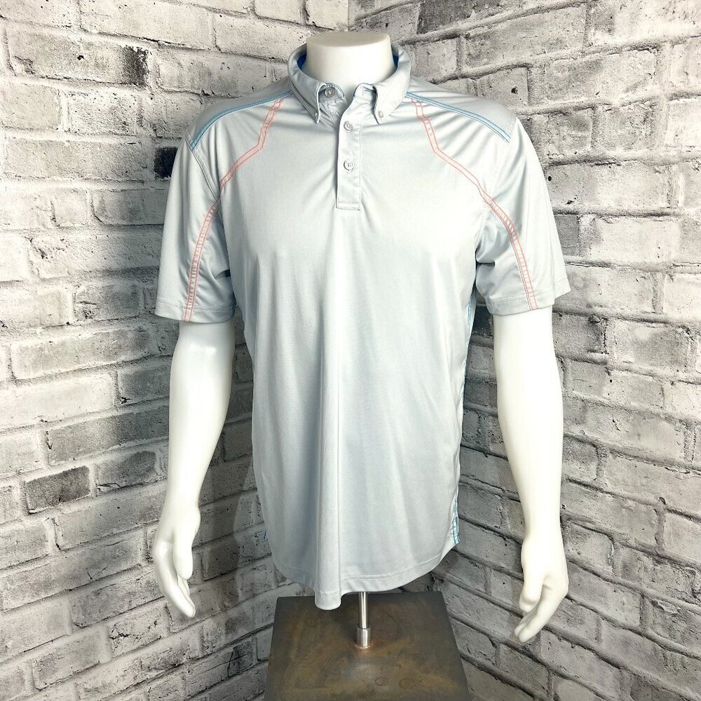 Callaway Golf Polo Shirt Grey Blue Pink Etched Details Outdoor Business Casual
